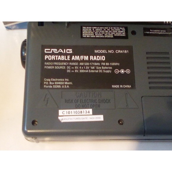 Craig (cr4181) portable lightweight am/fm radio with power supply & manual - Picture 4 of 5